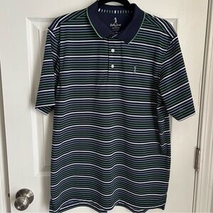 Bobby Jones Men’s Performance Golf Polo‎ Navy Shirt Green White Striped Size L